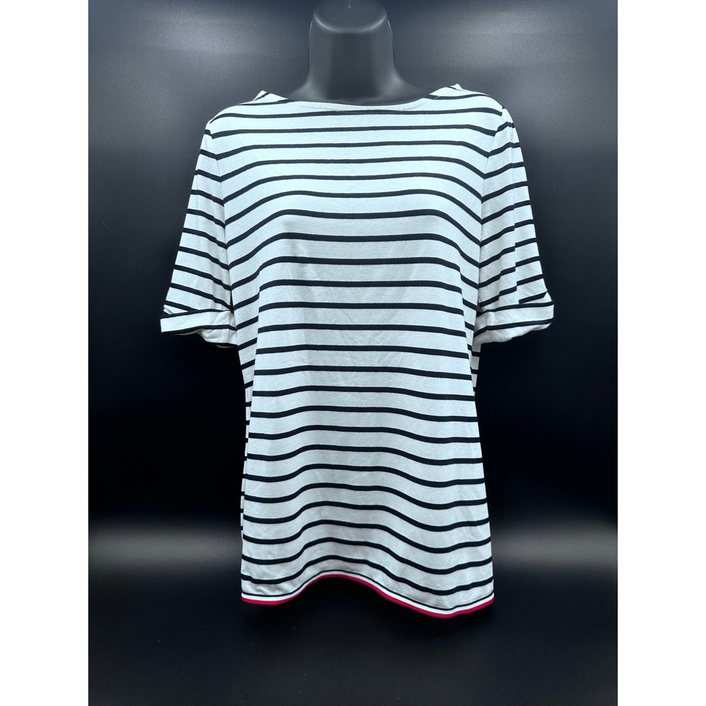 Tommy Hilfiger Striped Knit Top‎ Roll Tab Sleeve Red White Trim Nautical S